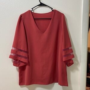Elegant Orange-Red V-Neck Women's Top